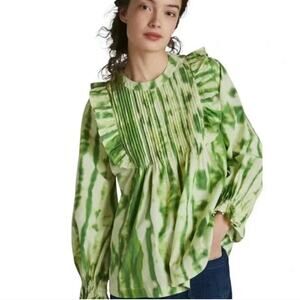 Anthropologie Samant Chauhan Emillia Green Tie Dye Ruffle Blouse Women’s size M